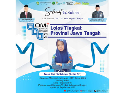 Siswi MTs N 1 Sragen, Anisa Dwi Sholekhah, Sabet Juara Olimpiade Madrasah